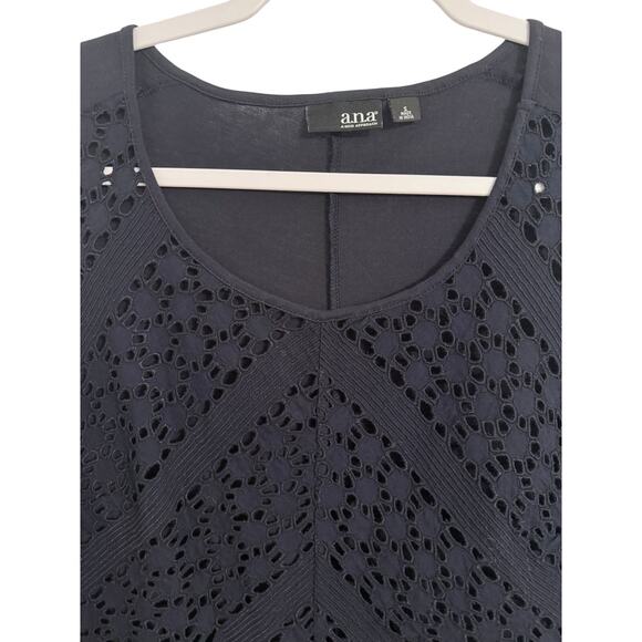 A.N.A. NWT Women's S Boho Embroidered Sheer Eyelet Sleeveless Black Tank Top - Picture 4 of 11